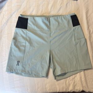 On Running Light Blue and Black Athletic Shorts